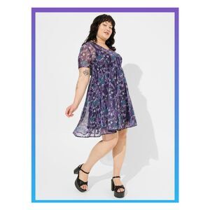 NWT Disney Villains Mini Mesh Purple Skater Lined Dress Torrid Size 1X